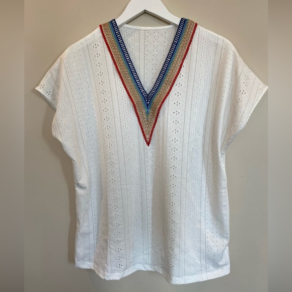 Cupshe Rainbow Lace Trim V Neck Top Large - Picture 2 of 7